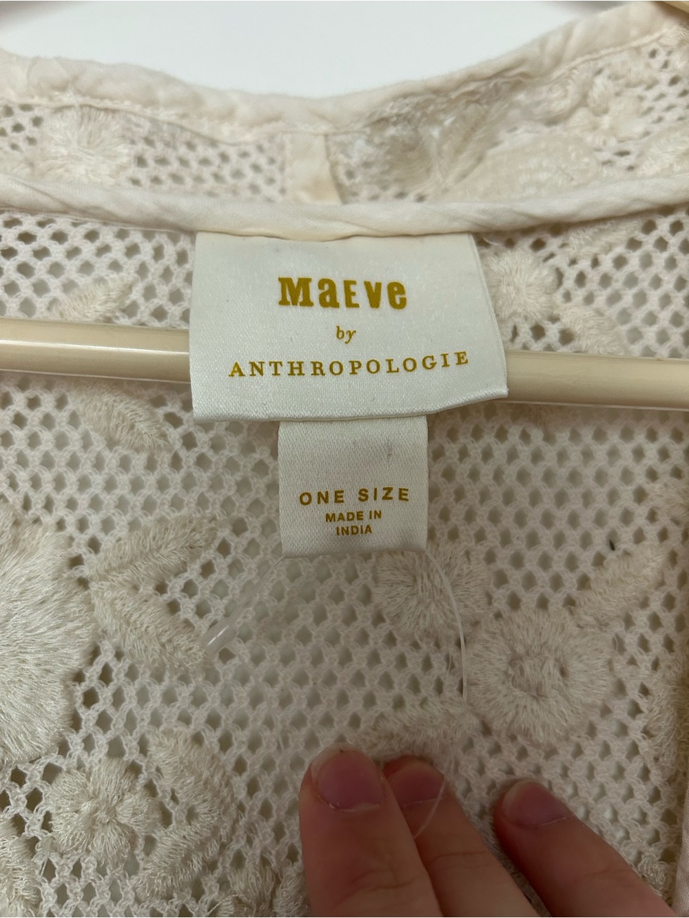 Maeve Anthropologie cream color crochet floral rosette cardigan shrug one size - Picture 7 of 11